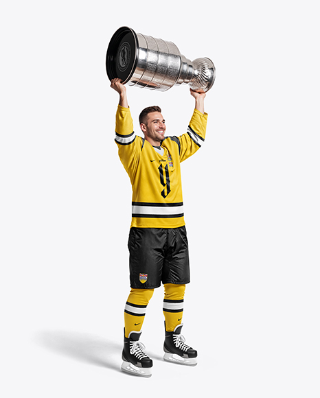 Ice Hockey Player with Stanley Cup Mockup