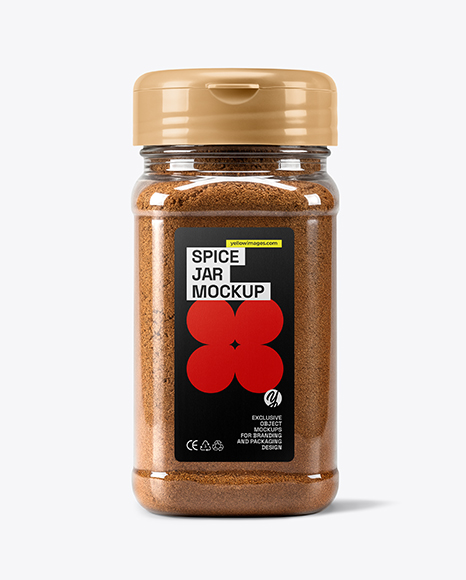 Square Plastic Jar with Ground Cloves Mockup - Realistic mockups