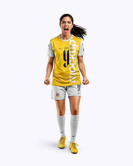 Female Soccer Player Wearing Jersey and Shorts Mockup - Apparel mockups