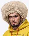 Male UFC Fighter Wearing Hoodie and Papakha Hat Mockup