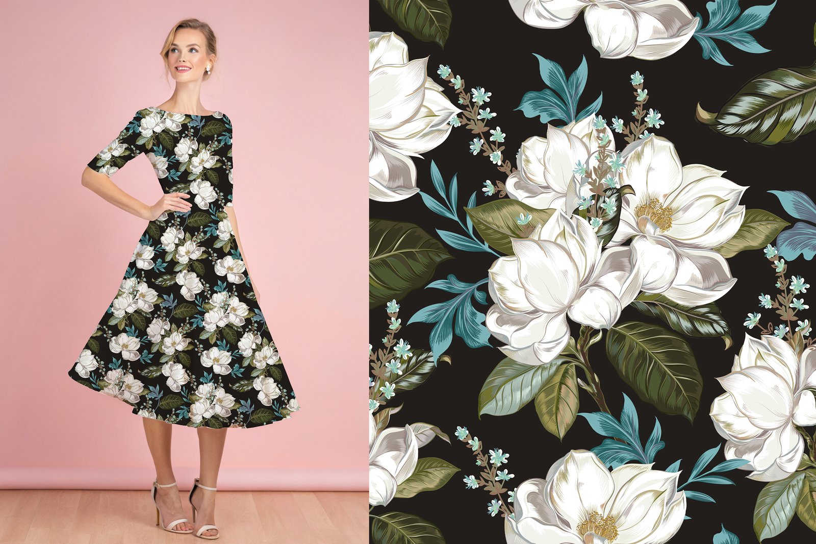 Lemons and Magnolia vector set