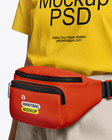 Woman Wearing T-Shirt with Fanny Pack Mockup
