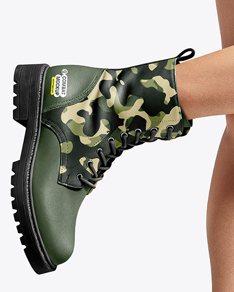 Combat Boots on Women's Legs with Skirt Mockup
