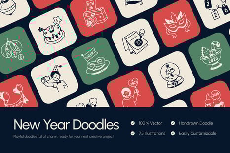 New Year Doodles Art Set - Graphics