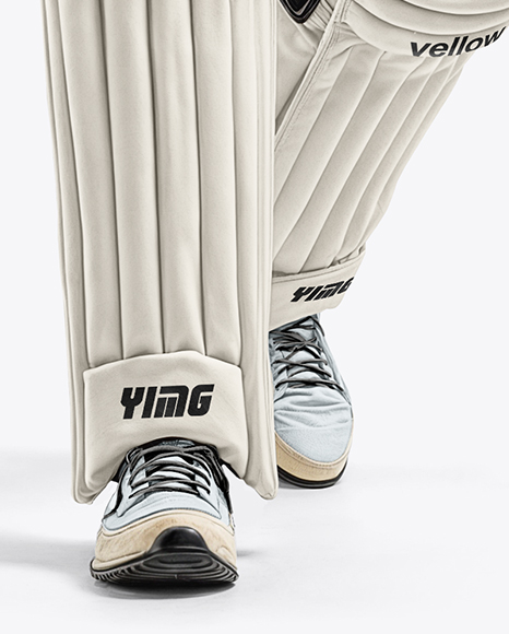 Man Wearing a Full Cricket Kit with Bat Mockup