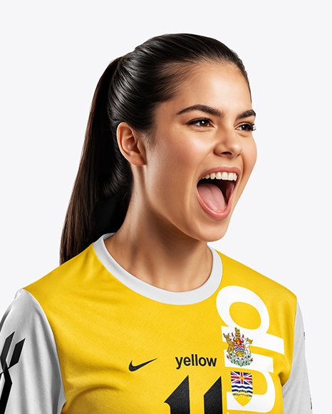 Woman Wearing Soccer Jersey and Shorts Mockup