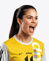 Woman Wearing Soccer Jersey and Shorts Mockup