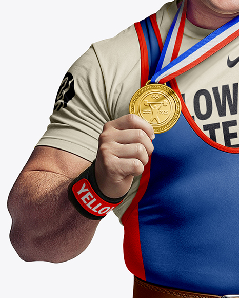 Man Wearing Weightlifing Suit with Medal Mockup