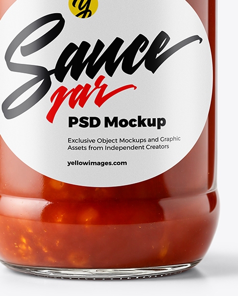 Clear Glass Jar with Tomato Salsa Mockup
