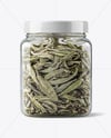 Square Plastic Jar with Sage Herb Mockup