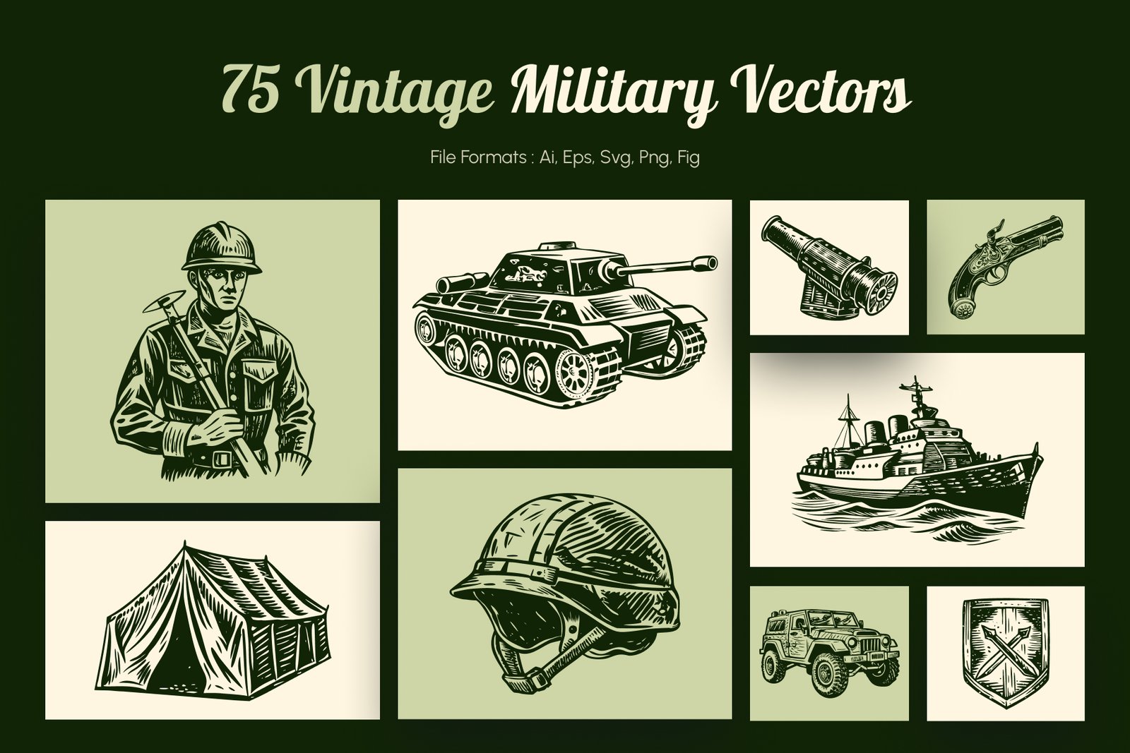 Vintage Military Art Set