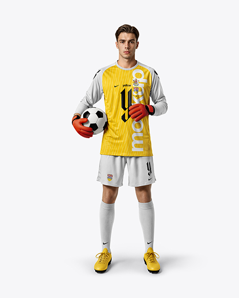 Soccer Goalkeeper Wearing Long Sleeve Jersey and Shorts Mockup - Jersey t shirt mockup