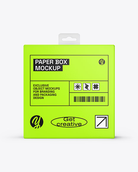 Glossy Paper Box w Hang Tab Mockup - Glossy+Paper+Box+Mockup+In+Box+Mockups+On+Yellow+Images+Object+Mockups