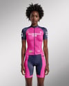 Black Woman Wearing Raglan Cycling Jersey and Bib Shorts Mockup