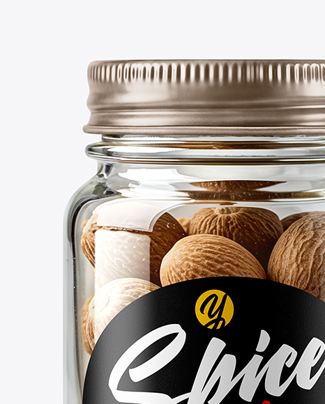 Clear Glass Jar with Whole Nutmeg Mockup