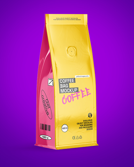 Glossy Coffee Bag Mockup - Half Side view