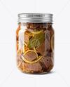 Clear Glass Jar with Canned Stewed Meat Mockup