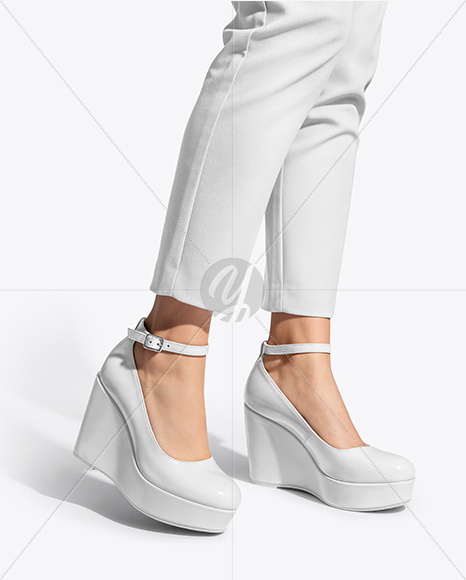 Woman Wearing Pants and Wedge Heels Mockup