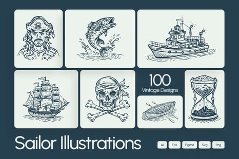Vintage Sailor Tattoos Illustrations - Illustrations