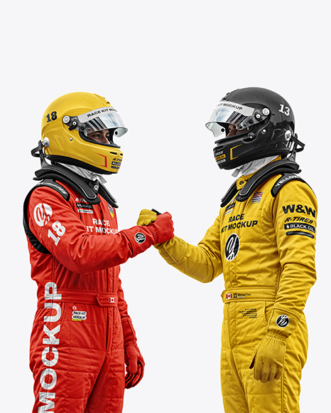 Two Men Wearing Racing Kits Mockup - Kit mockup psd