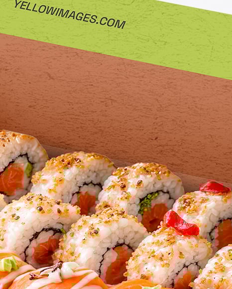 Kraft Paper Box With Sushi Mockup