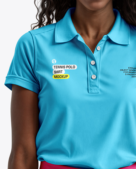 Young Black Woman Wearing Polo Shirt and Tennis Skirt Mockup