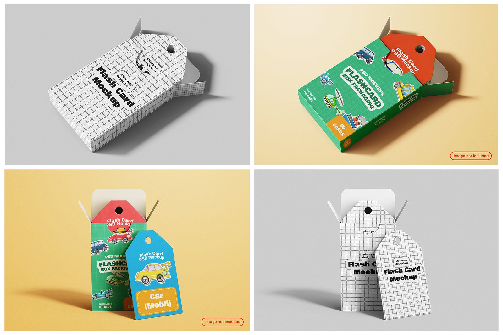 Educational Flash Card PSD Mockup Set