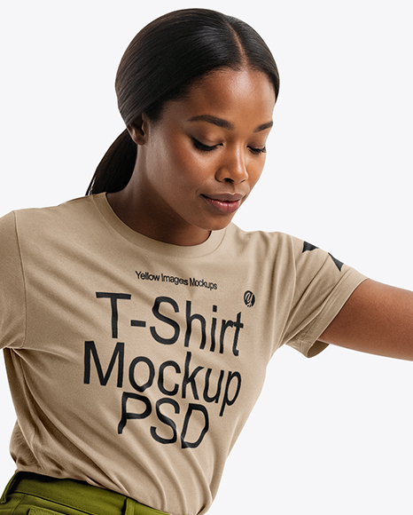 Black Woman Wearing T-Shirt and Shorts Standing on Longboard Mockup