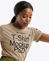 Black Woman Wearing T-Shirt and Shorts Standing on Longboard Mockup