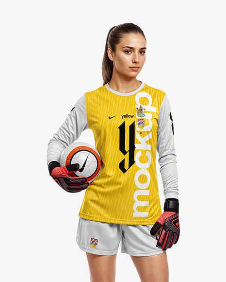 Female Soccer Goalkeeper Wearing Long Sleeve Jersey Mockup - Crew neck mockup