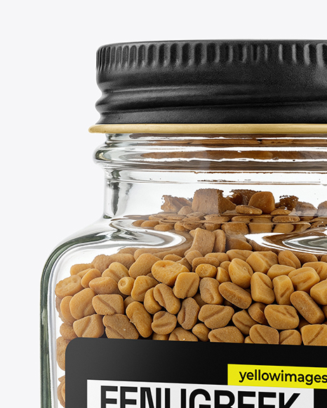 Square Glass Jar with Fenugreek Seeds Mockup