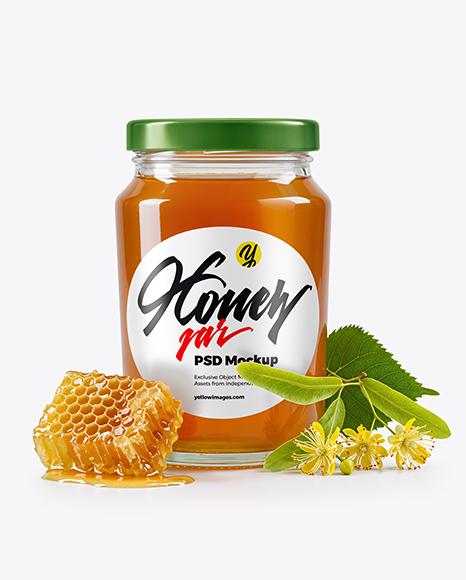 Glass Jar with Linden Honey Mockup - Realistic mockups