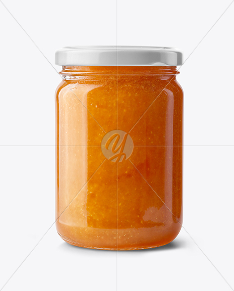 Clear Glass Jar with Peach Jam Mockup