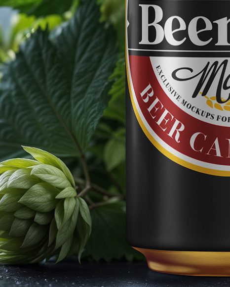 Beer Can Surrounded by Hops Branches Mockup