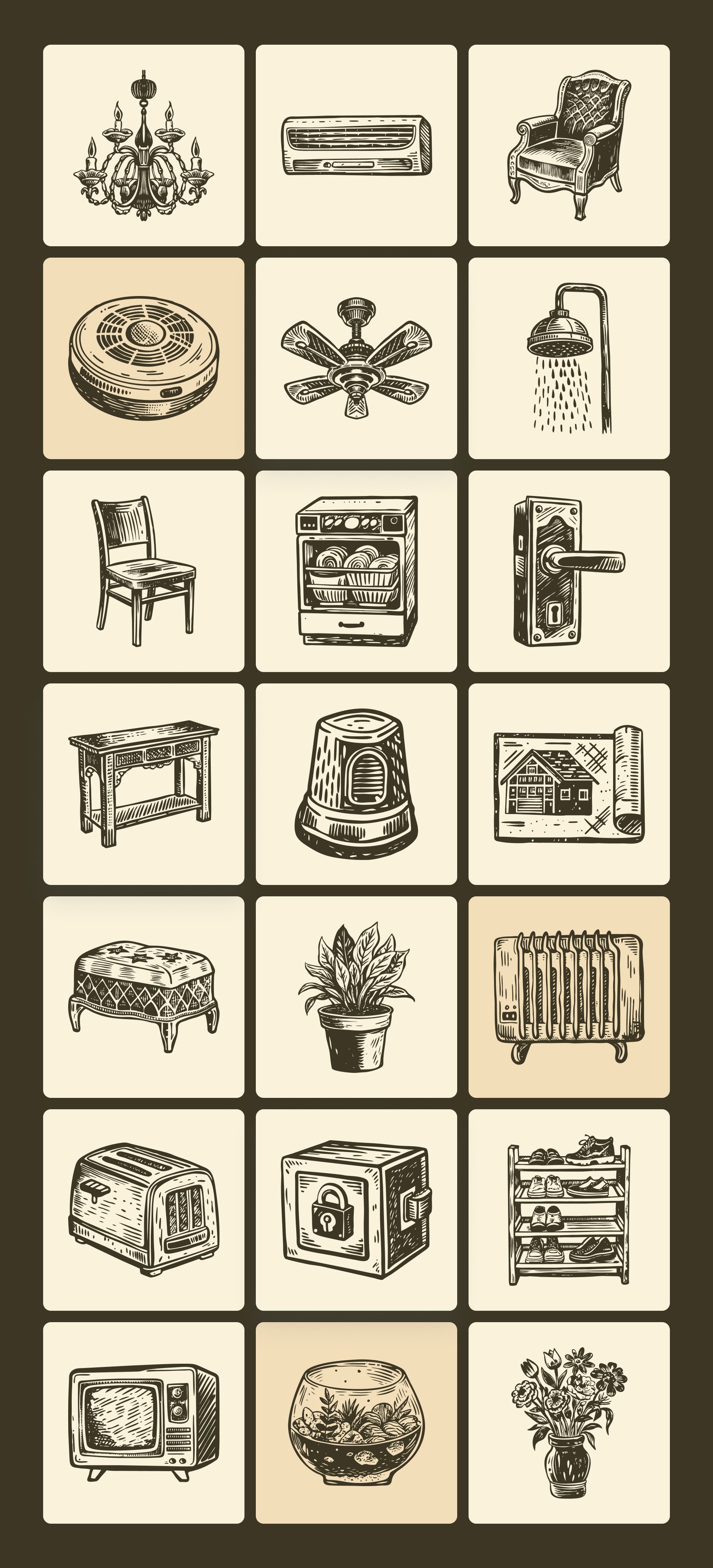 Vintage Home Illustration Set