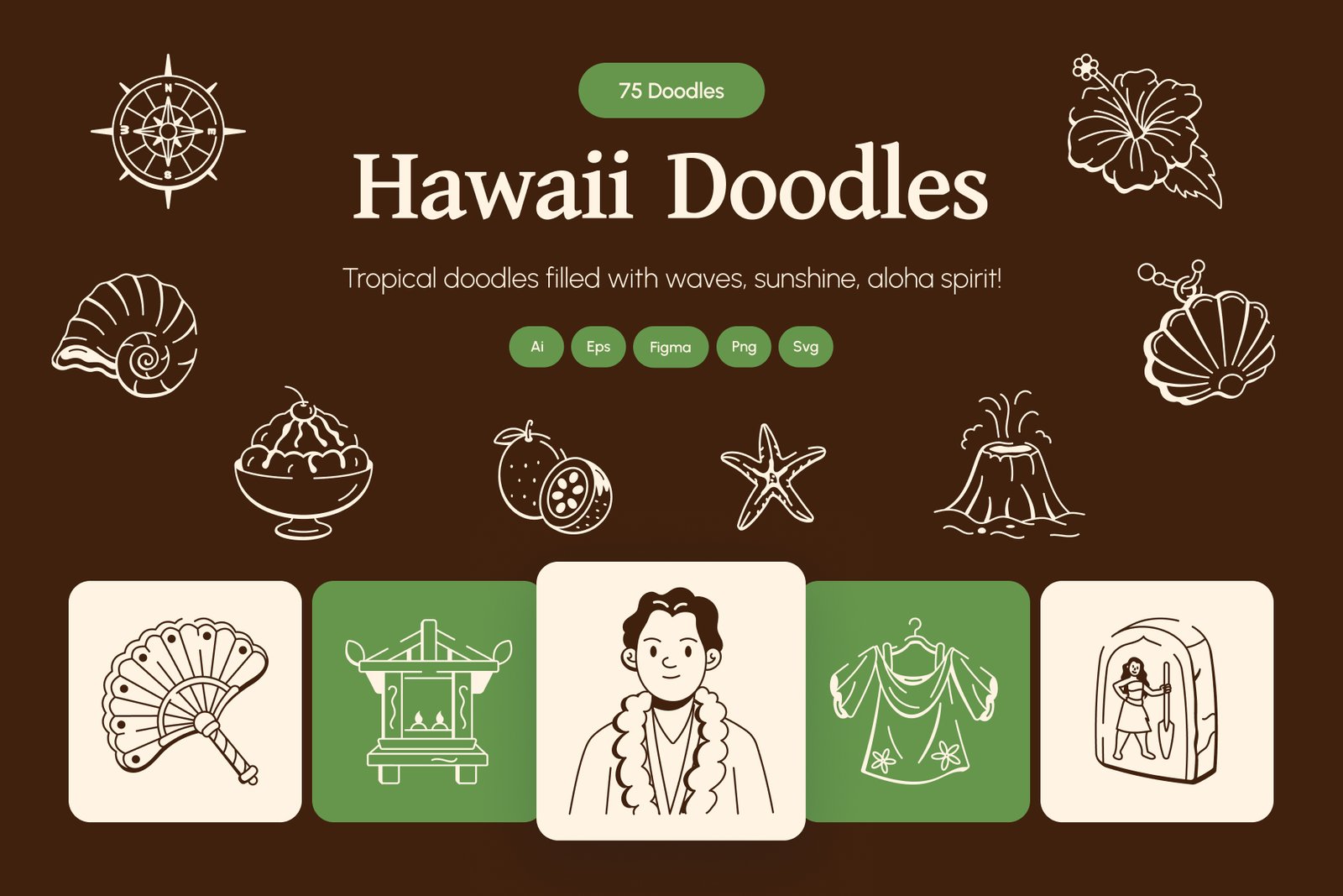 Hawaii Doodle Icon Set