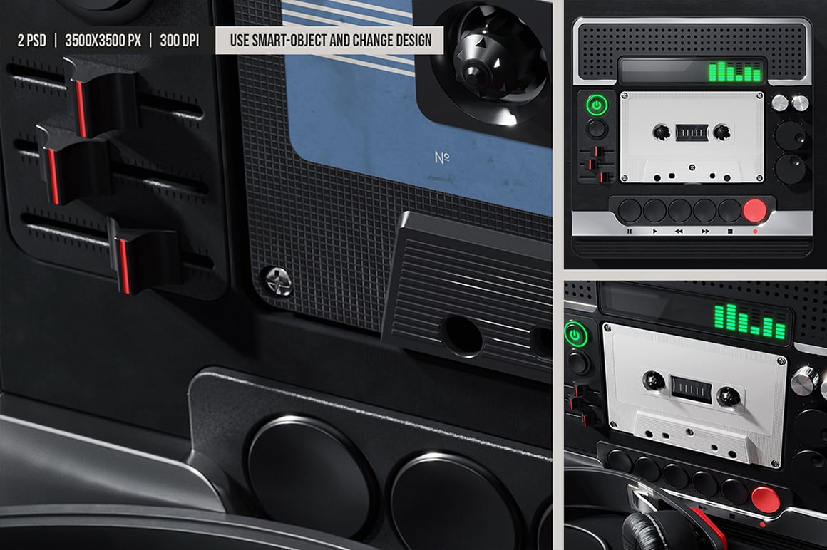 Retro Tape Cassette in the Futuristic Audio Player Mockup