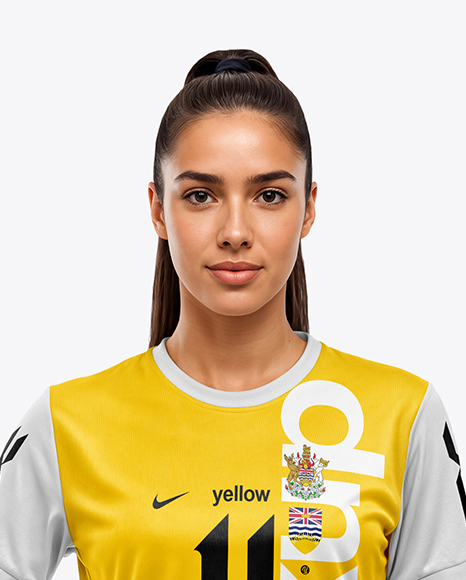 Woman Wearing Soccer Jersey and Shorts Mockup