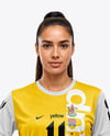 Woman Wearing Soccer Jersey and Shorts Mockup