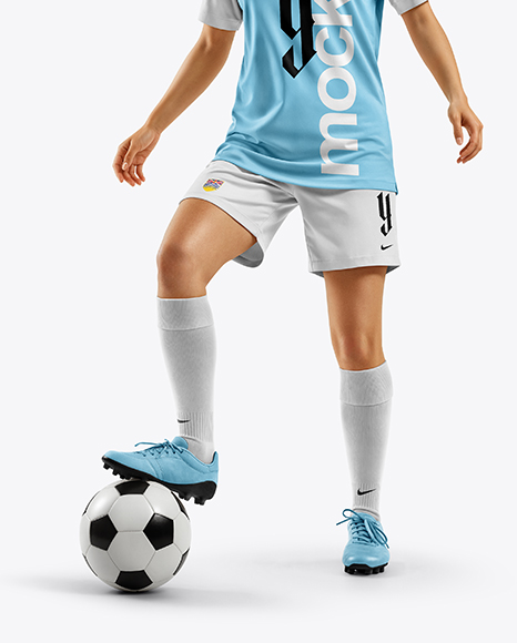 Woman Wearing Soccer Jersey and Shorts Mockup