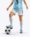 Woman Wearing Soccer Jersey and Shorts Mockup