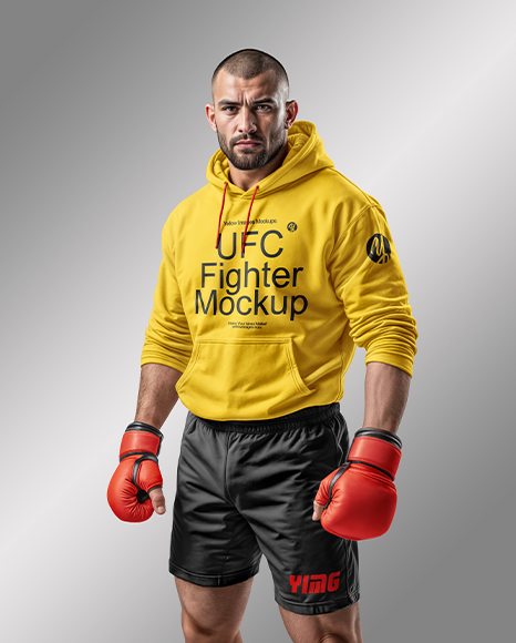 Male UFC Fighter Wearing Hoodie and Shorts Mockup