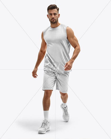 Basketball Player Wearing Sleeveless Shirt and Shorts Mockup