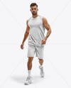 Basketball Player Wearing Sleeveless Shirt and Shorts Mockup