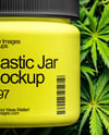 Plastic Supplements Jar on a Hemp Leaves Mockup
