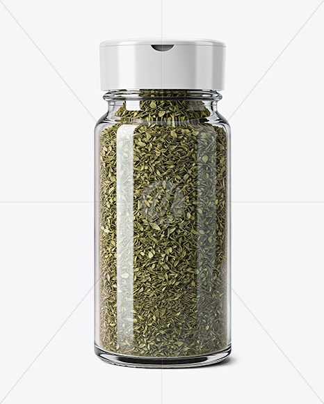 Glass Spice Jar with Dried Basil Mockup