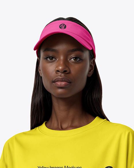Young Black Woman Wearing Oversized T-Shirt and Visor Cap Mockup