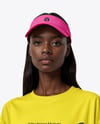 Young Black Woman Wearing Oversized T-Shirt and Visor Cap Mockup