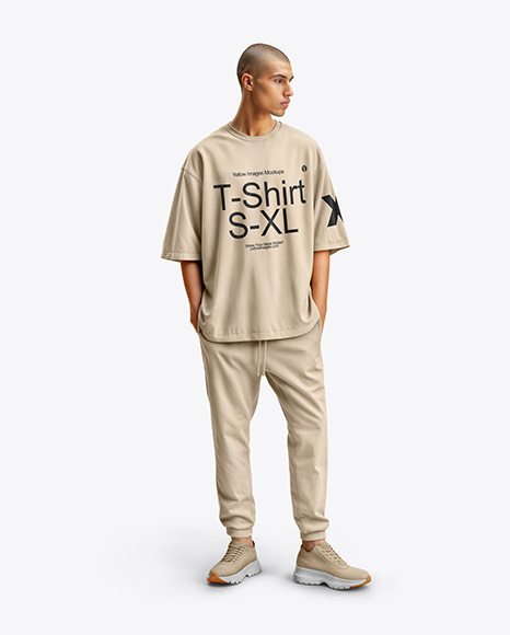 Man Wearing an Oversize T-shirt and Sweatpants Mockup - T-shirt mockup
