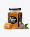 Square Clear Glass Jar with Clover Honey Mockup